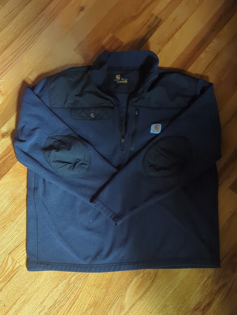 Carhartt Navy Half-Zip Shirt Jacket with Elbow Patches